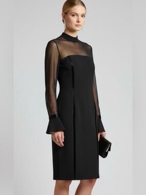 Oleg Cassini Black Tie Vintage Sheer Illusion Dress Long Sleeve Black Size 8